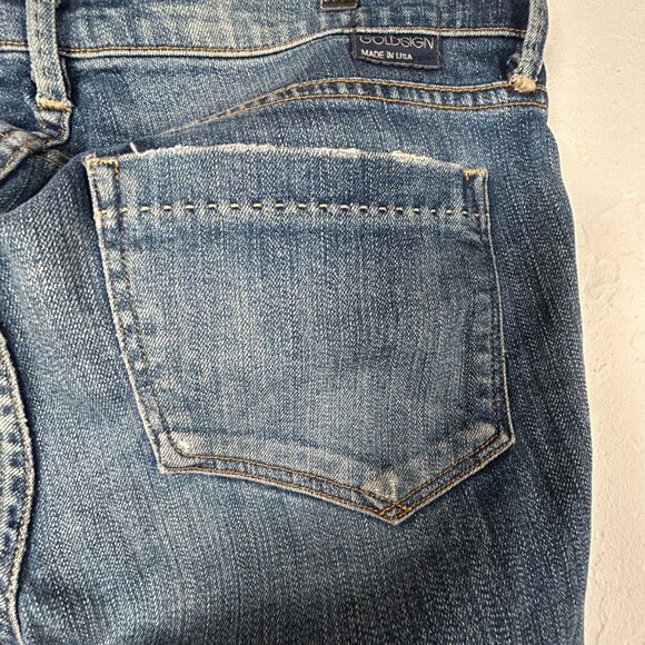 Goldsign Womens Mid-Rise Straight-Leg Jeans Blue Denim Distressed Made in USA - Picture 3 of 11